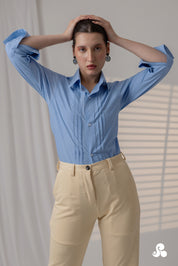 POWDER BLUE TUCK DETAIL POPLIN SHIRT