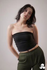 BLACK RIBBED TUBE KNIT TOP