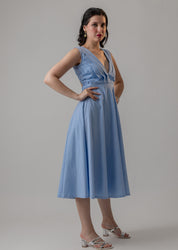 POWDER BLUE COTTON POPLIN MIDI DRESS