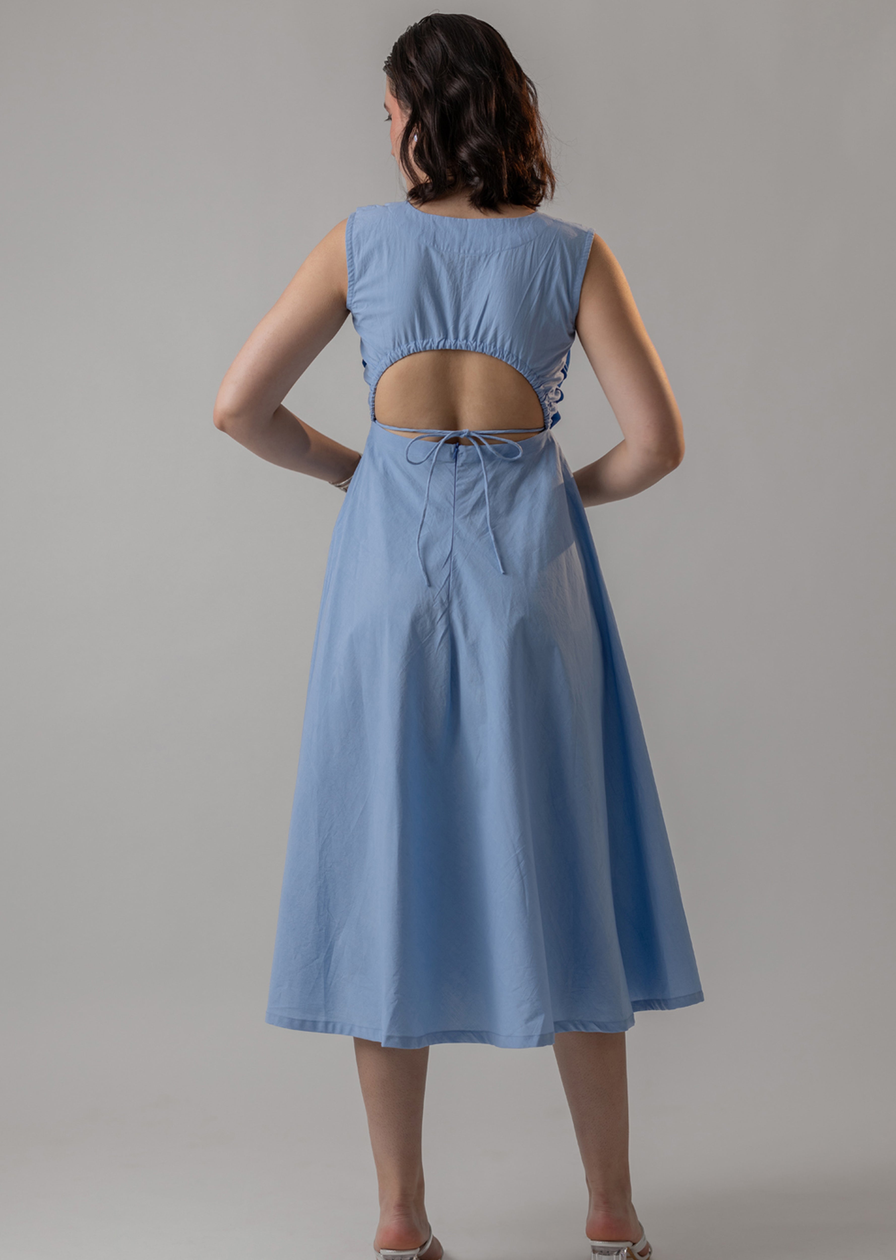 POWDER BLUE COTTON POPLIN MIDI DRESS