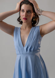 POWDER BLUE COTTON POPLIN MIDI DRESS