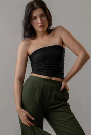 BLACK RIBBED TUBE KNIT TOP