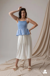 SMOCKED POPLIN PEPLUM TOP