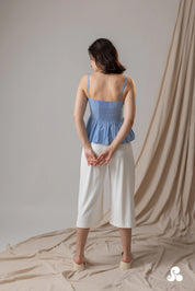 SMOCKED POPLIN PEPLUM TOP