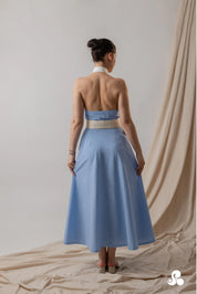 POWDER BLUE COTTON POPLIN HALTER MIDI DRESS