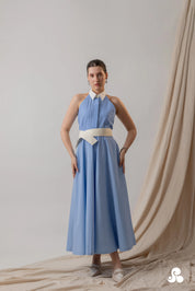 POWDER BLUE COTTON POPLIN HALTER MIDI DRESS
