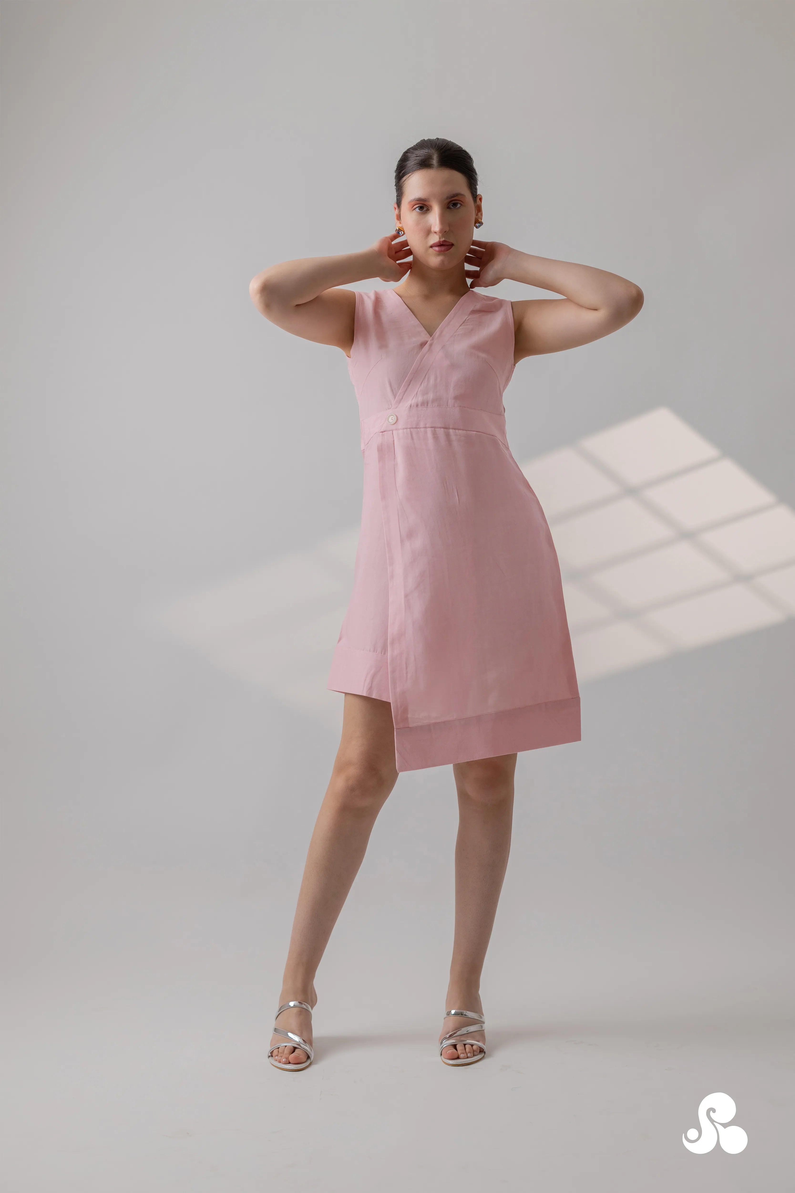 BLUSH PINK TENCEL TWILL WRAP MINI DRESS
