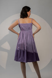 LAVENDER COTTON SATIN SMOCKED MIDI DRESS