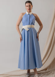 POWDER BLUE COTTON POPLIN HALTER MIDI DRESS