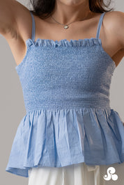 SMOCKED POPLIN PEPLUM TOP