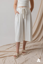 IVORY RIBBED CULOTTE TROUSERS