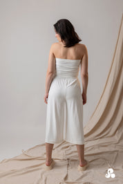 IVORY RIBBED CULOTTE TROUSERS