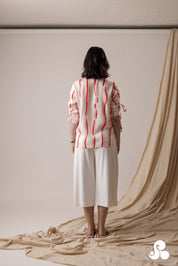 STRIPED RUCHED SLEEVE TENCEL SHIRT