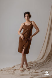 RIBBED KNIT BUTTON-FRONT MIDI DRESS