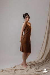 RIBBED KNIT BUTTON-FRONT MIDI DRESS