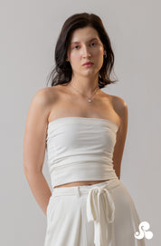 WHITE RIBBED TUBE KNIT TOP