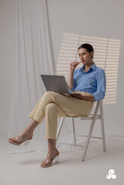 POWDER BLUE TUCK DETAIL POPLIN SHIRT