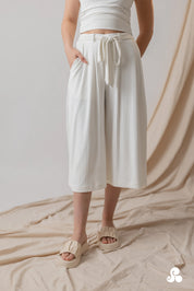 IVORY RIBBED CULOTTE TROUSERS