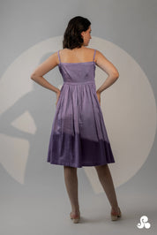 LAVENDER COTTON SATIN SMOCKED MIDI DRESS