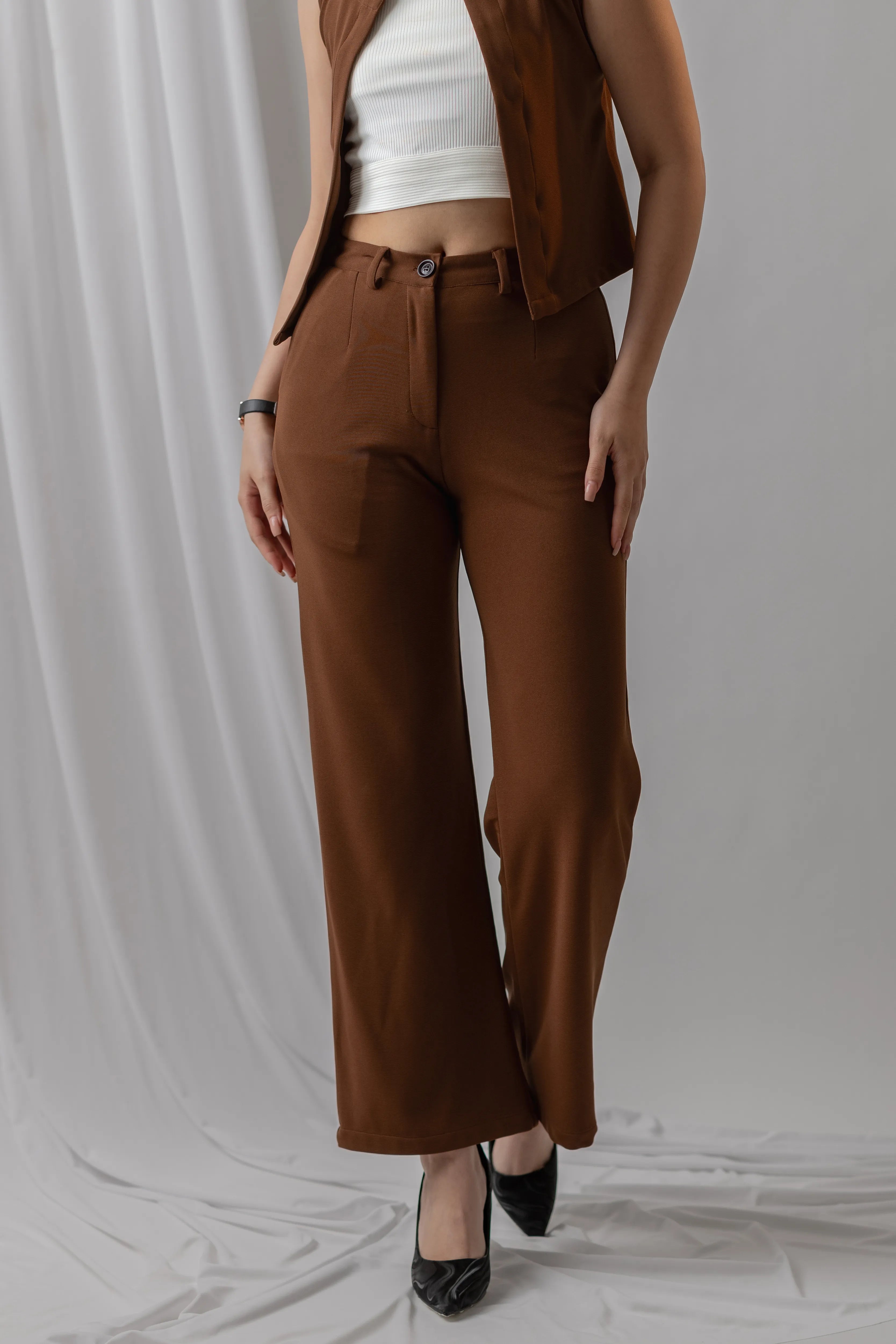 MOCHA KNIT STRAIGHT TROUSERS