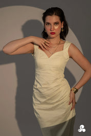 RUCHED COTTON SATIN DRESS