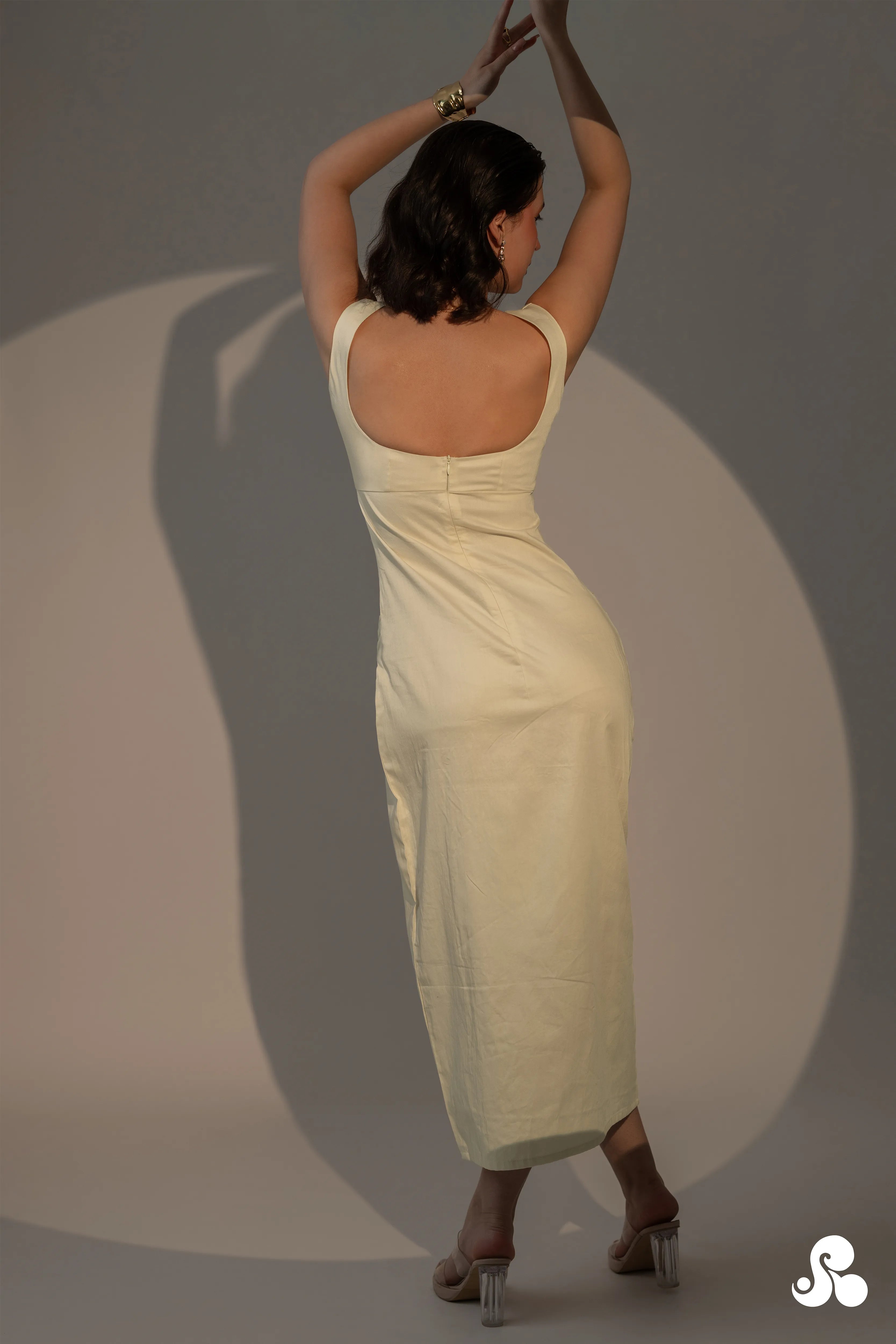 RUCHED COTTON SATIN DRESS