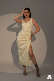 RUCHED COTTON SATIN DRESS