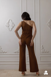 RUST KNIT ONE-SHOULDER JUMPSUIT