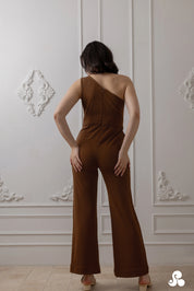 RUST KNIT ONE-SHOULDER JUMPSUIT