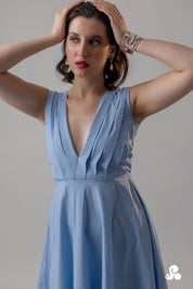 POWDER BLUE COTTON POPLIN MIDI DRESS