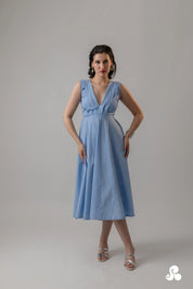POWDER BLUE COTTON POPLIN MIDI DRESS