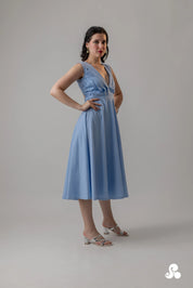 POWDER BLUE COTTON POPLIN MIDI DRESS