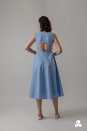 POWDER BLUE COTTON POPLIN MIDI DRESS