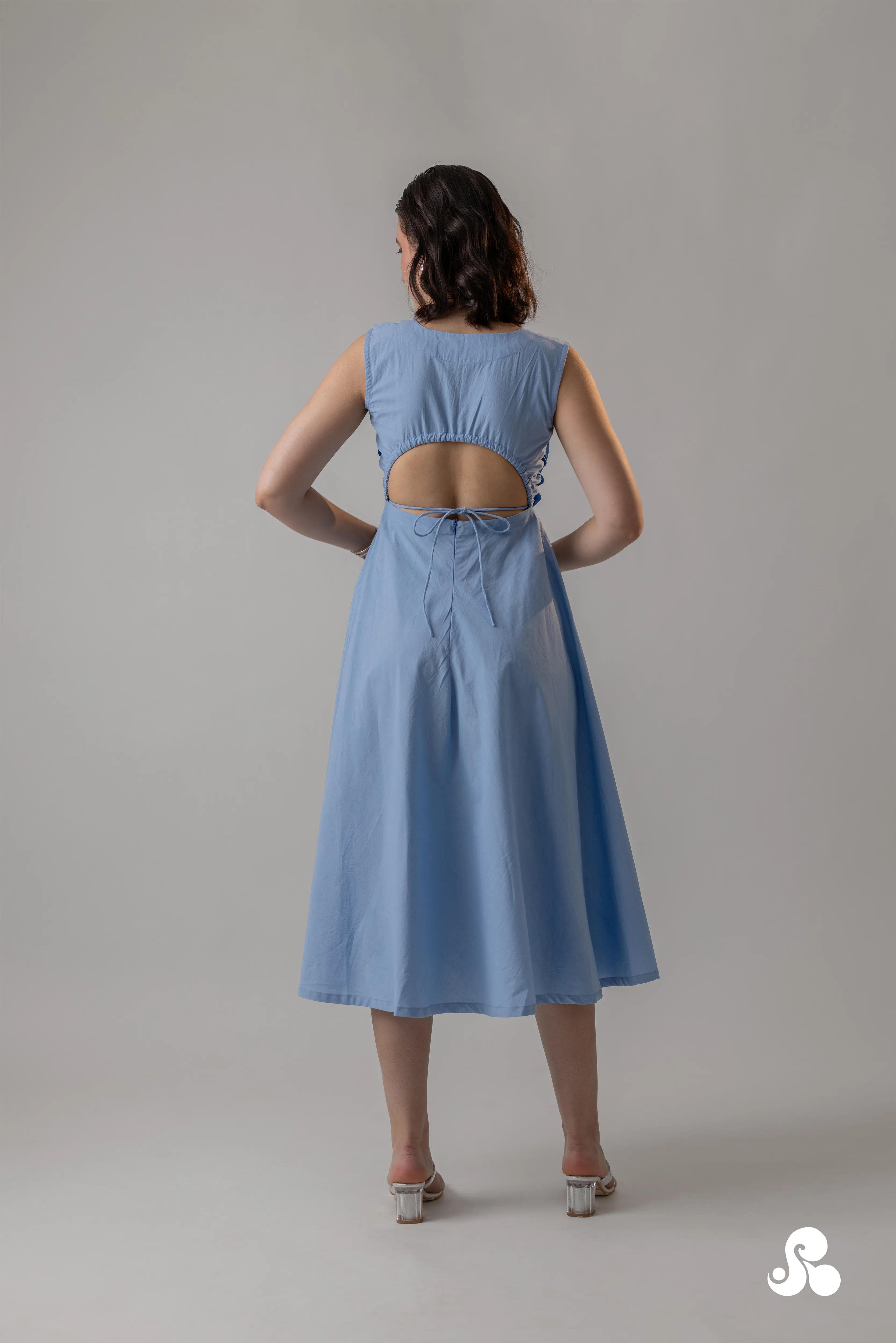 POWDER BLUE COTTON POPLIN MIDI DRESS