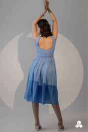 POWDER BLUE WRAP-FRONT PLEATED MIDI DRESS