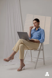 POWDER BLUE TUCK DETAIL POPLIN SHIRT