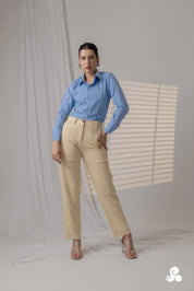 POWDER BLUE TUCK DETAIL POPLIN SHIRT