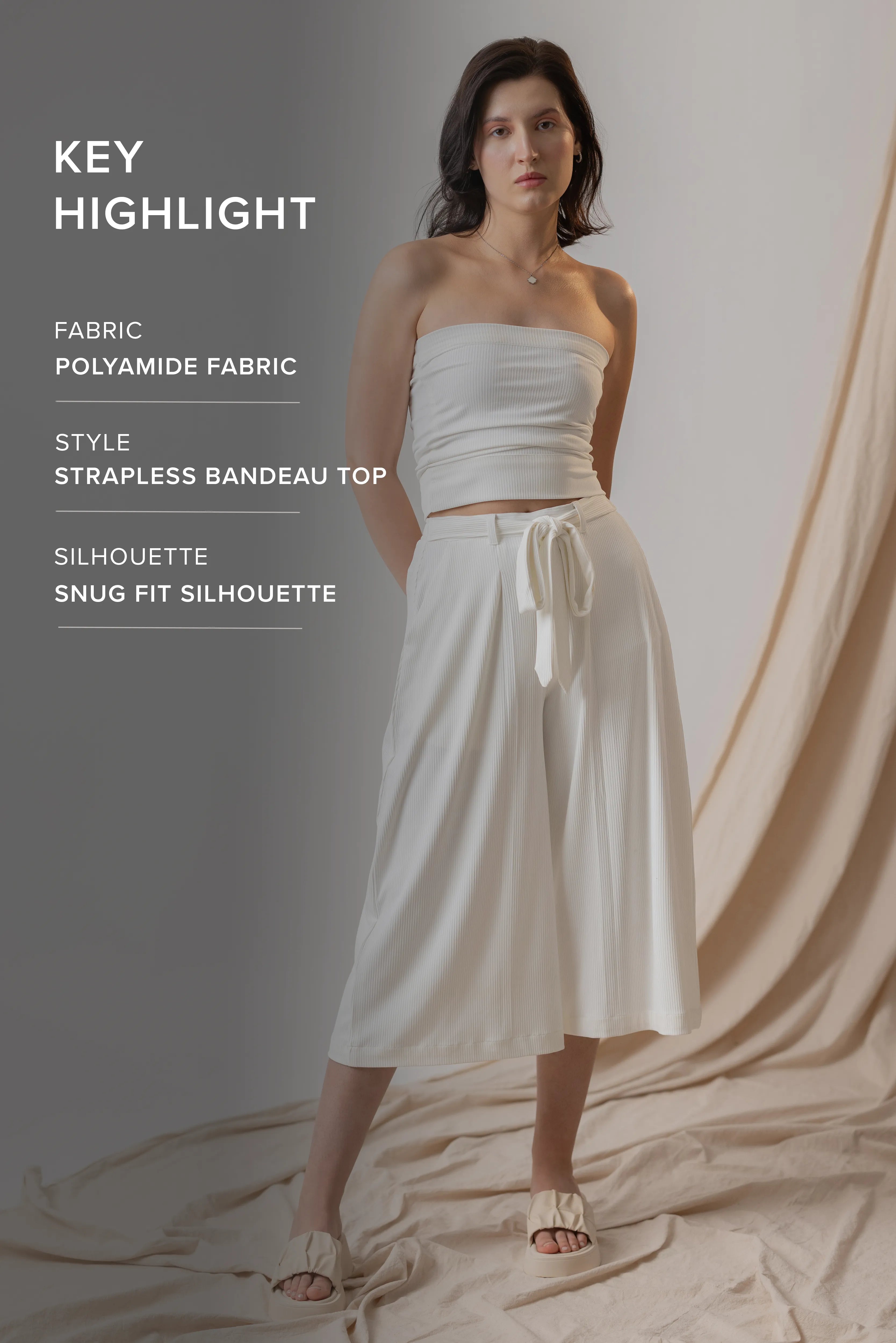 IVORY RIBBED KNITTED TUBE  TOP