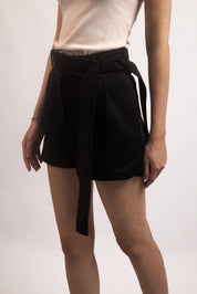 BLACK BELTED TAILORED SHORTS