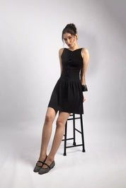 BLACK FIT & FLARE MINI DRESS