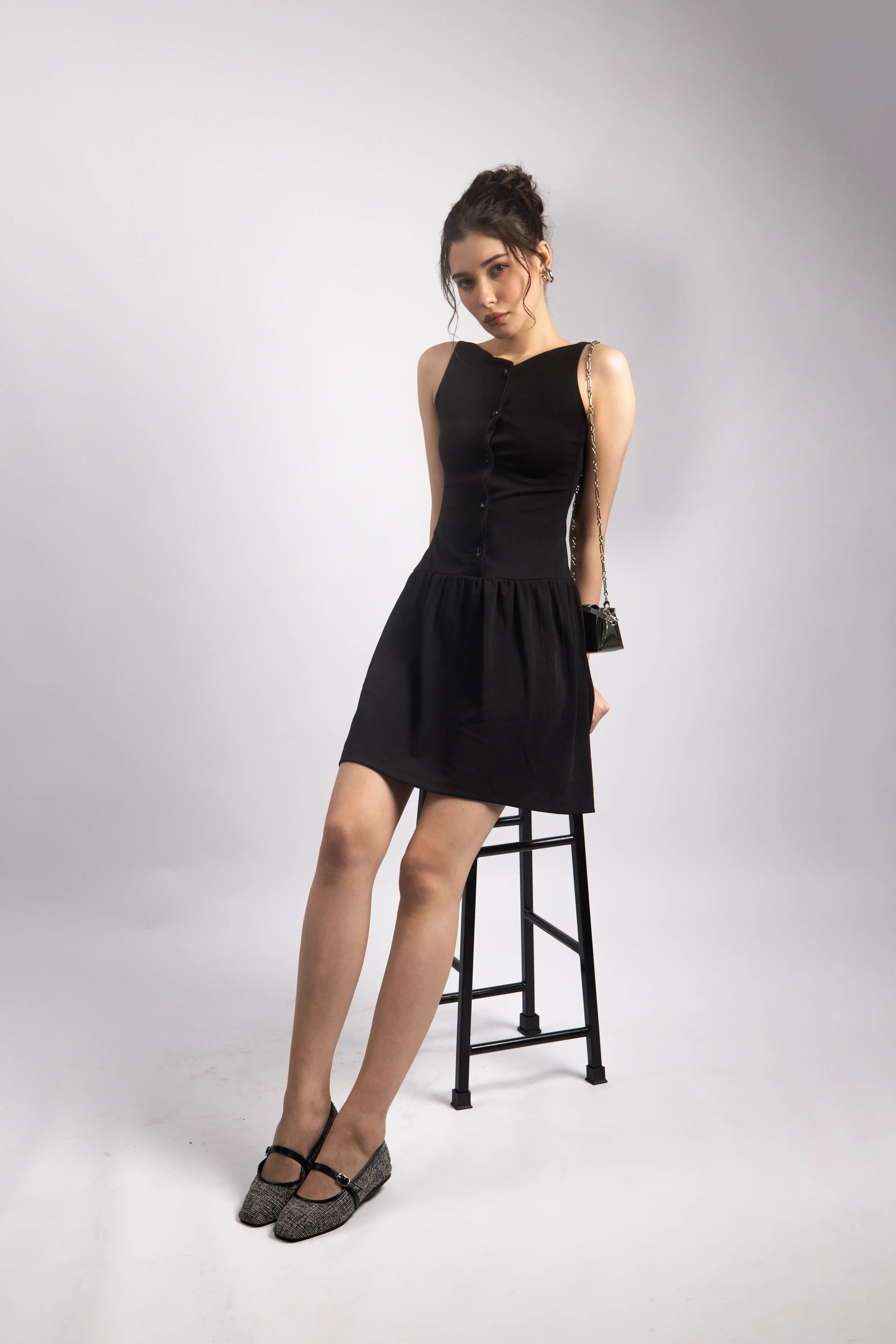 BLACK FIT & FLARE MINI DRESS