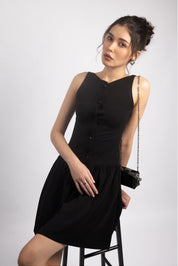 BLACK FIT & FLARE MINI DRESS