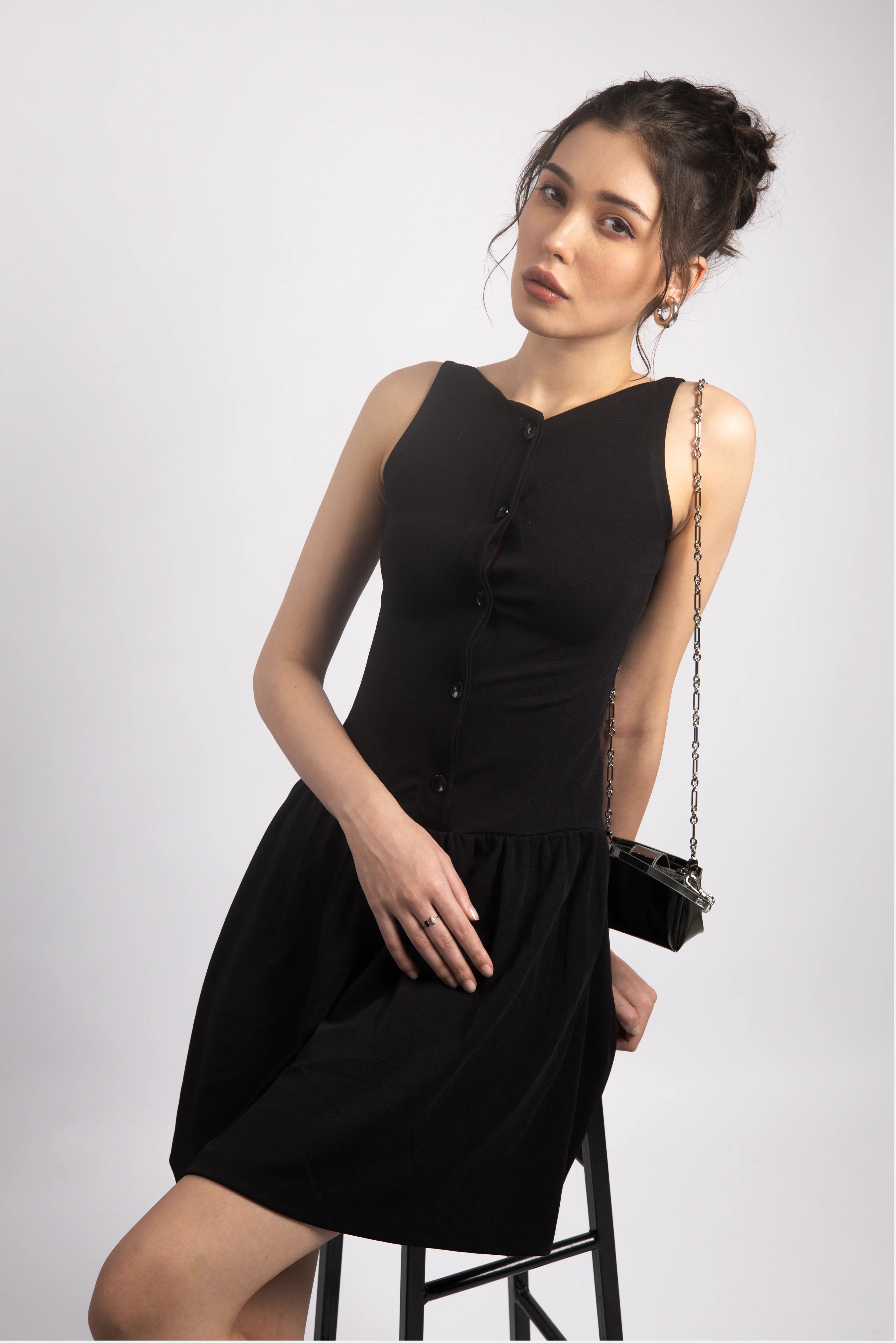 BLACK FIT & FLARE MINI DRESS