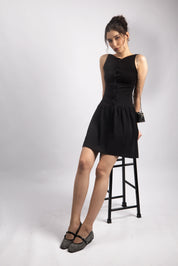 BLACK FIT & FLARE MINI DRESS