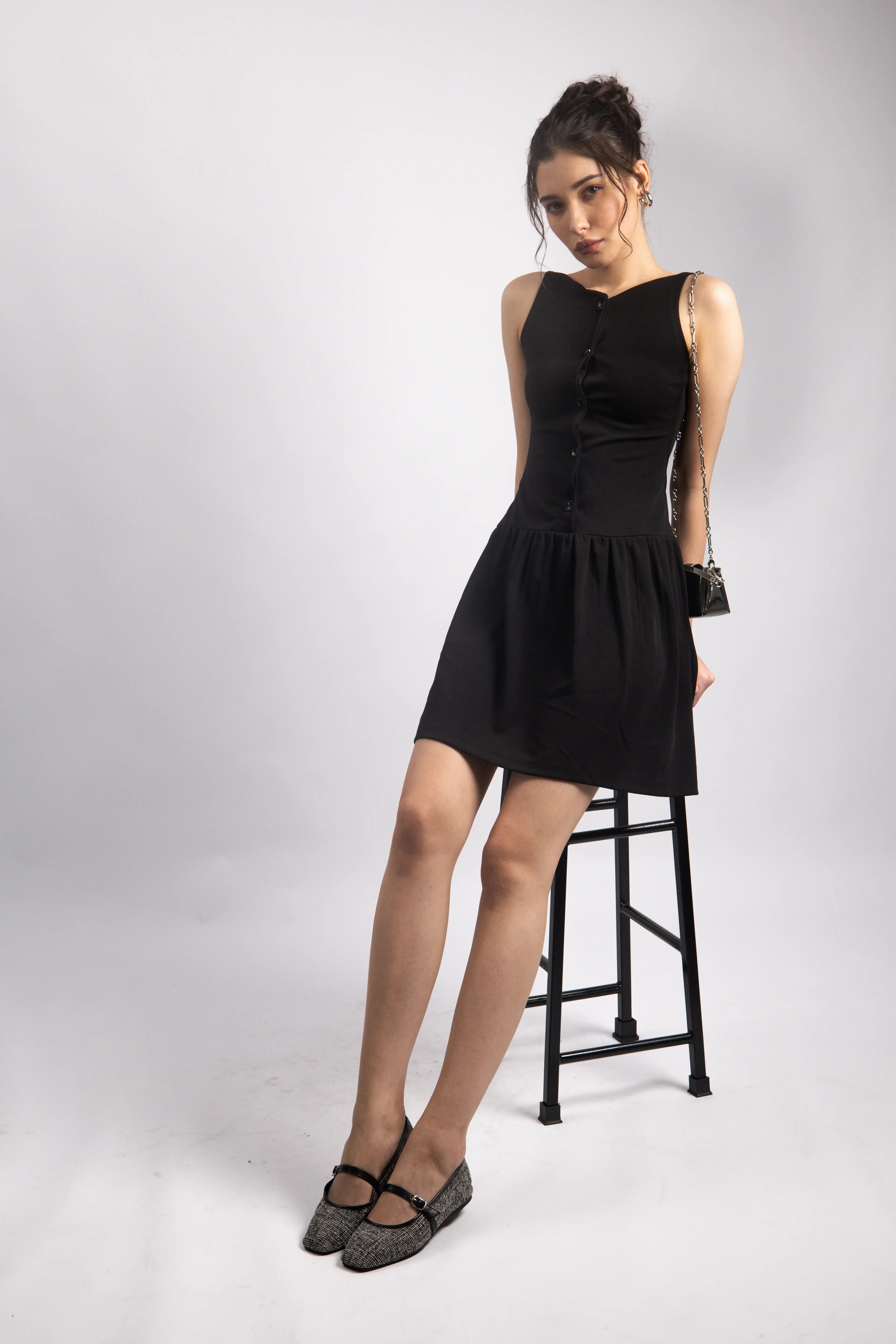 BLACK FIT & FLARE MINI DRESS