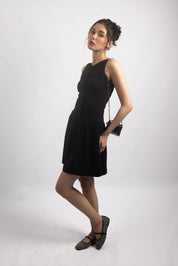 BLACK FIT & FLARE MINI DRESS