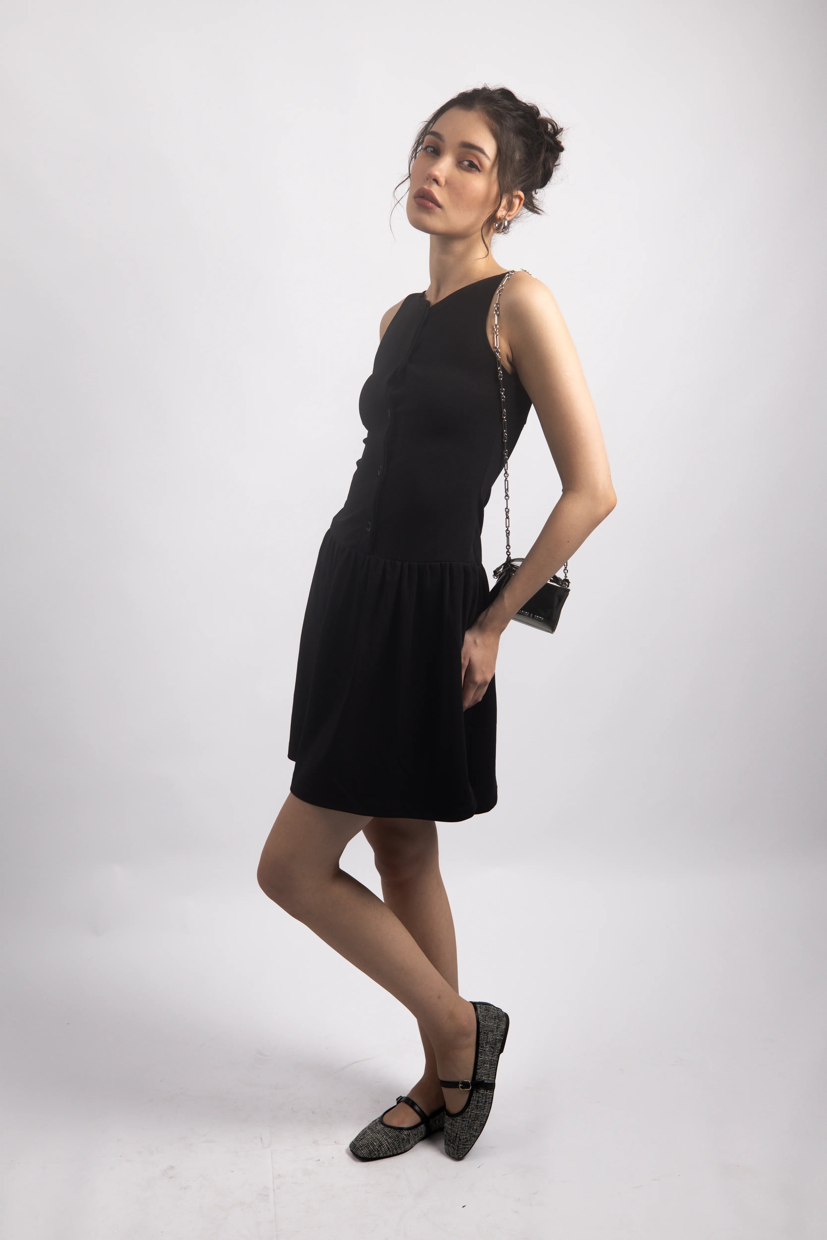 BLACK FIT & FLARE MINI DRESS