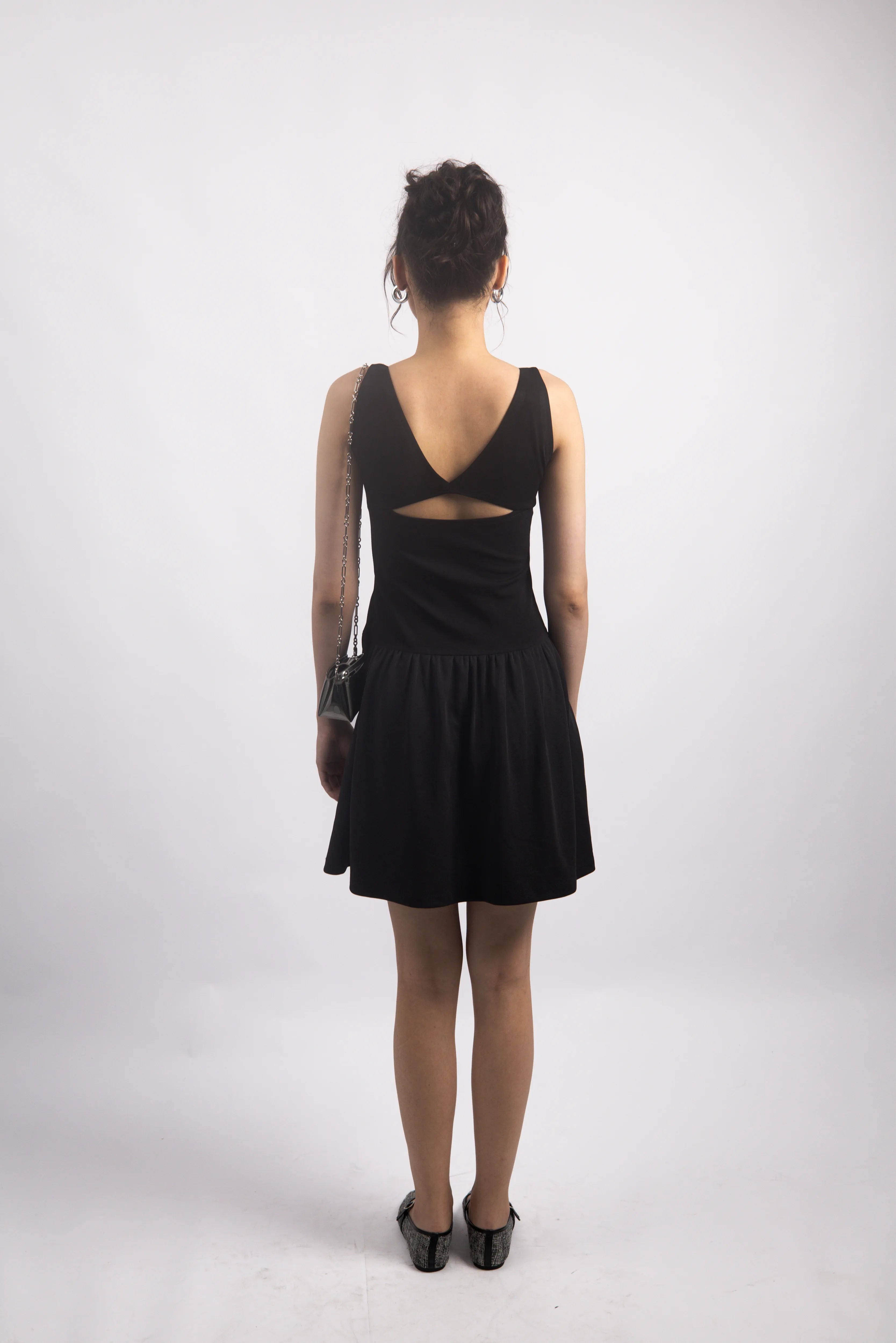 BLACK FIT & FLARE MINI DRESS