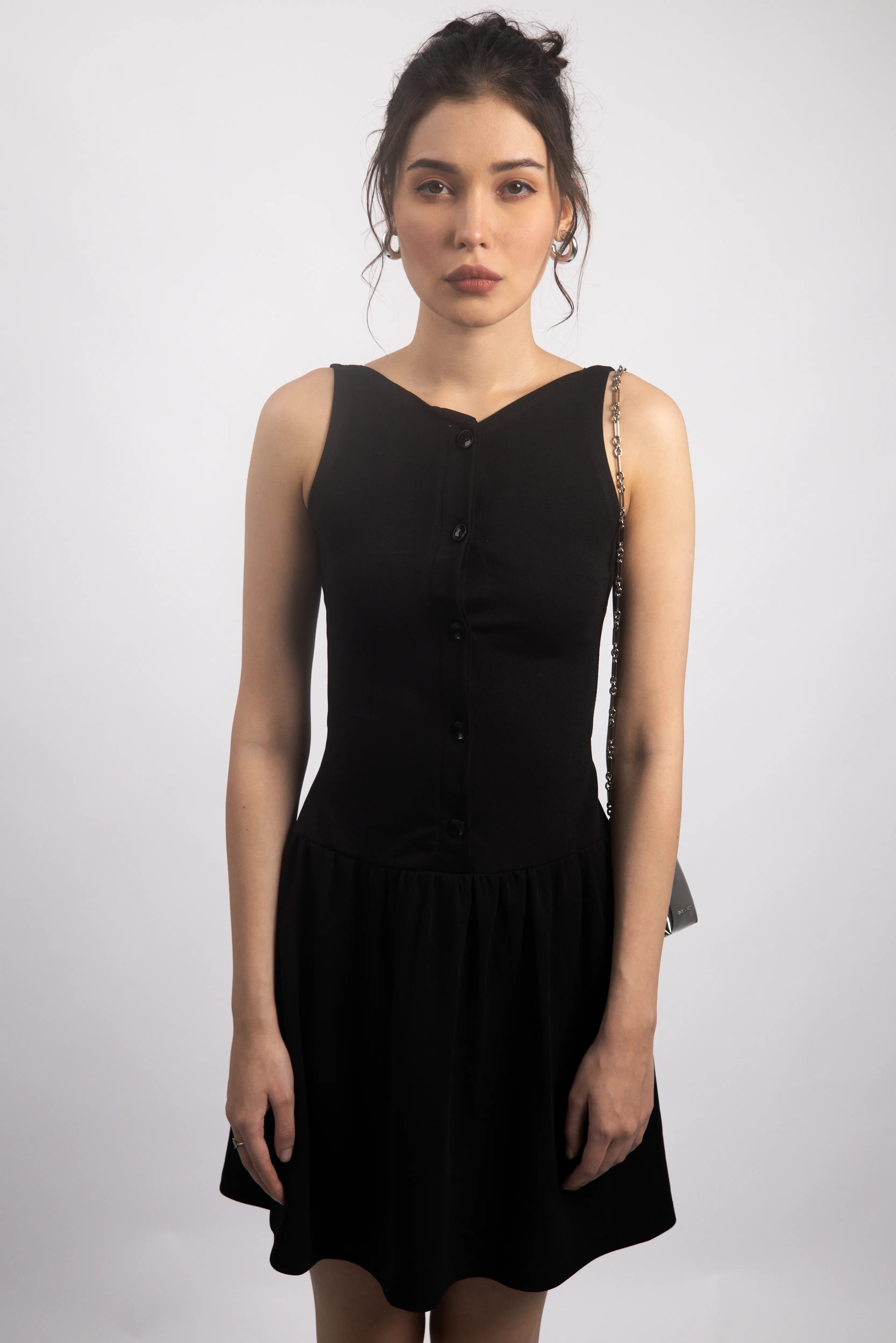 BLACK FIT & FLARE MINI DRESS