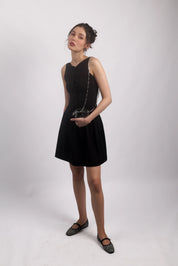 BLACK FIT & FLARE MINI DRESS